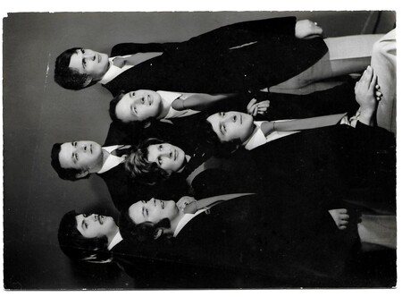 Od leve zgoraj Marjan Valenčič, Milivoj Žiberna, Marko koritnik,spodaj Luka Kesser, Vido Černe, Jožica Svete in Aleksander Maver, Foto Filač 1972 (2)